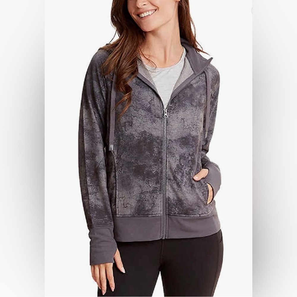 Danskin Women's Marble Print Double Collar Full Zip Hooded Jacket